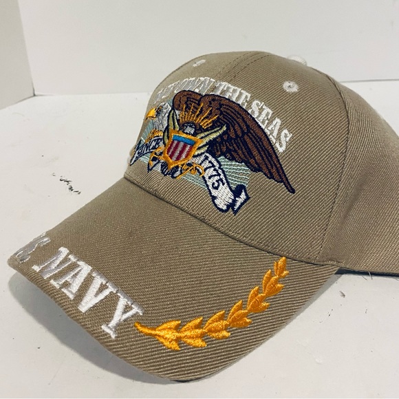 U.S. Navy We Own the Seas Eagle Crest Baseball Tan Adjustable cap hat - Picture 3 of 7